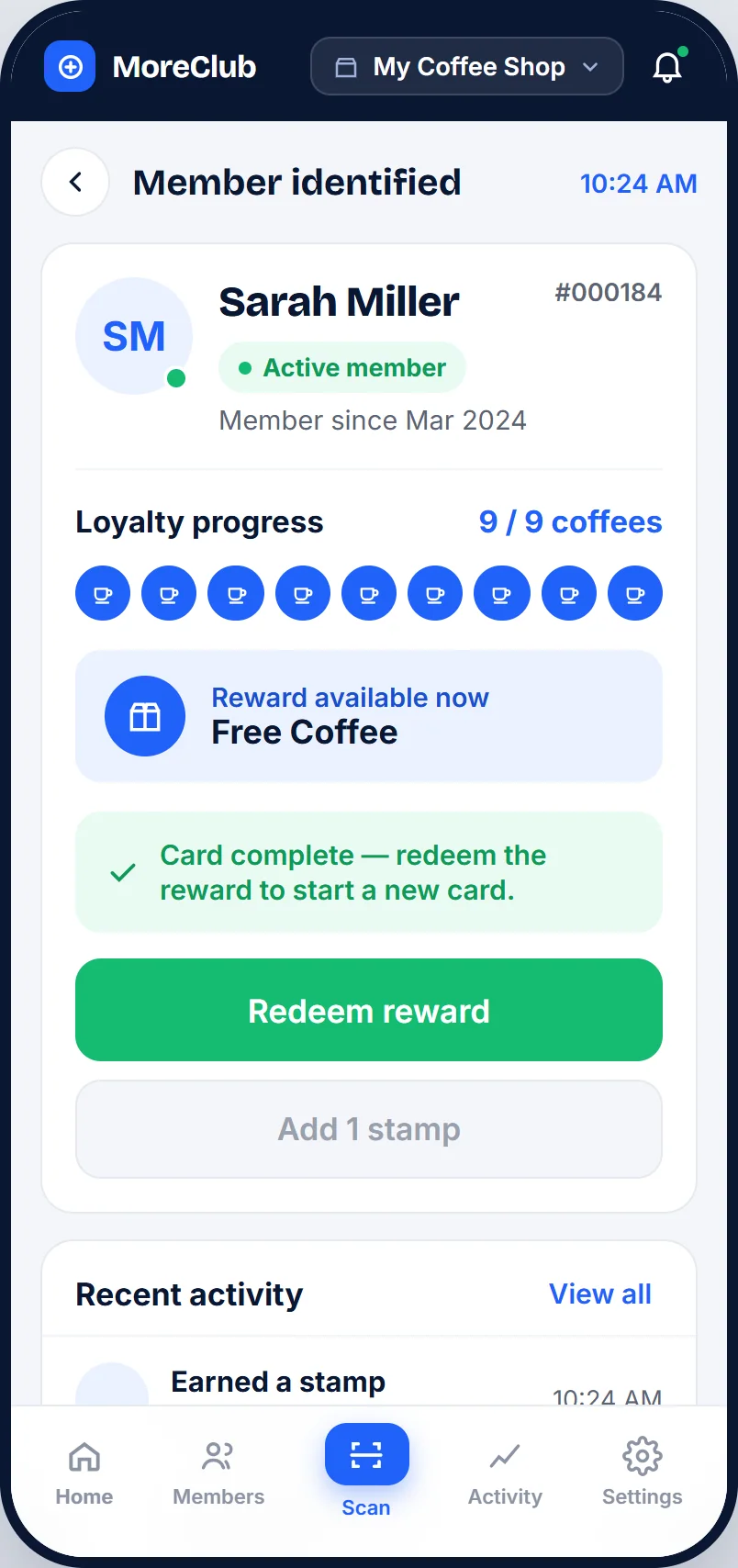 A reward ready to redeem in MoreClub